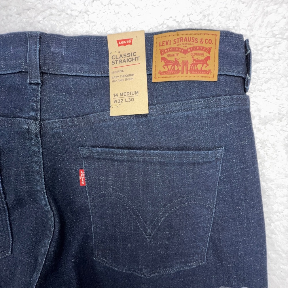 Levis Classic Straight Jeans Womens 14M W32 L30 Dark Wash Mid Rise 39250-0000